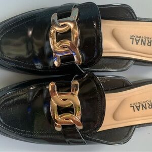 Black Loafers with Gold Chain Detail